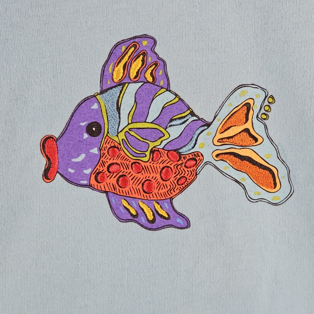 Vintage Fresh Produce Long Sleeve Graphic Blue Vibrant Fish Shirt Sz M Made USA - Picture 5 of 9
